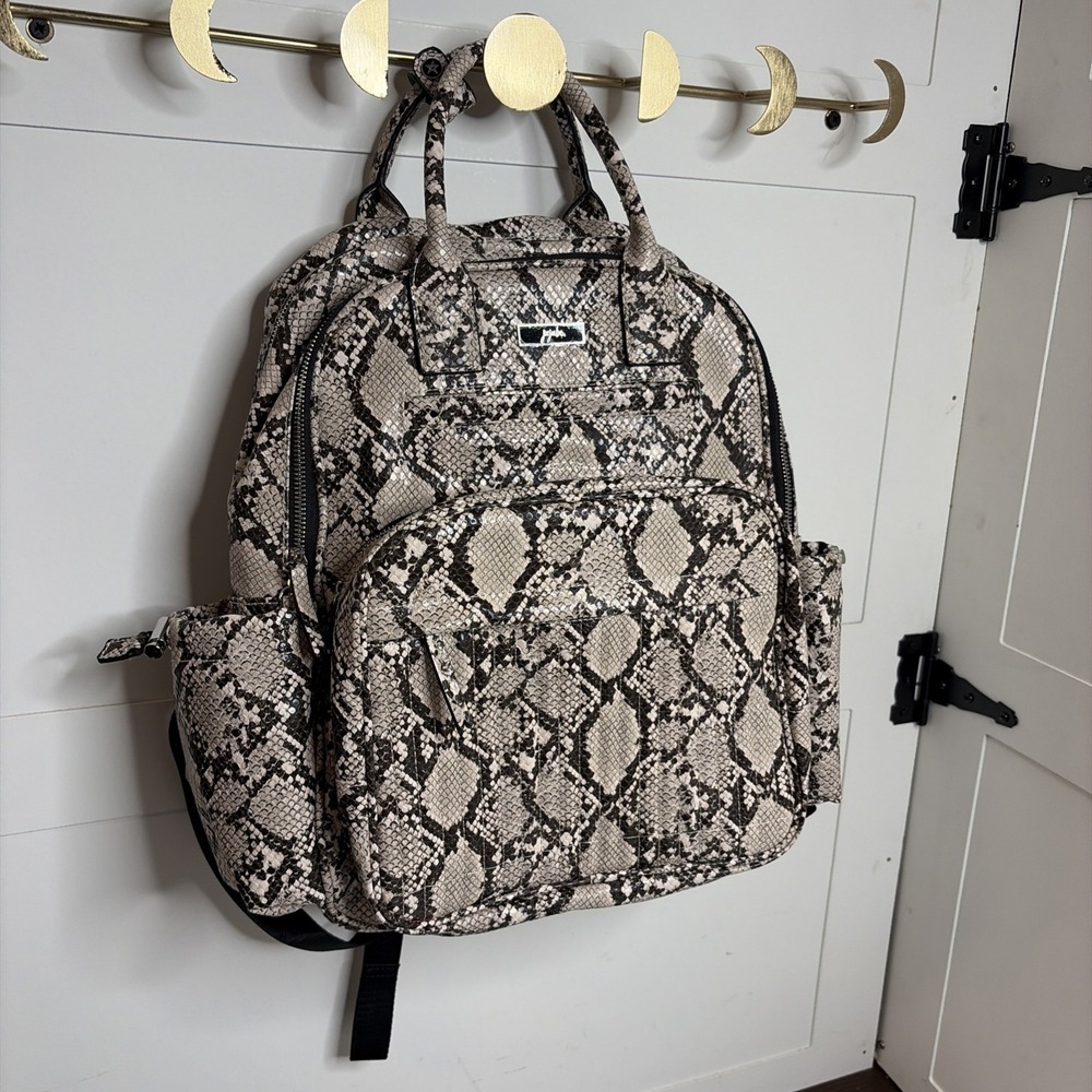 JuJuBe Million Pockets Vegan Leather Diaper Bag Backpack Snakeskin Python NWOT